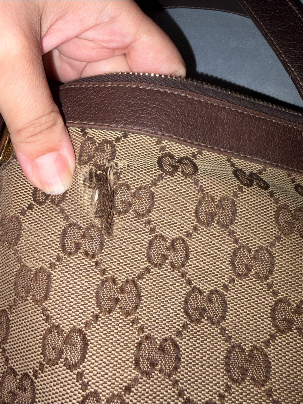 Gucci Beige GG Canvas Shoulder Bag with Brown Leather Trim - Picture 8 of 15